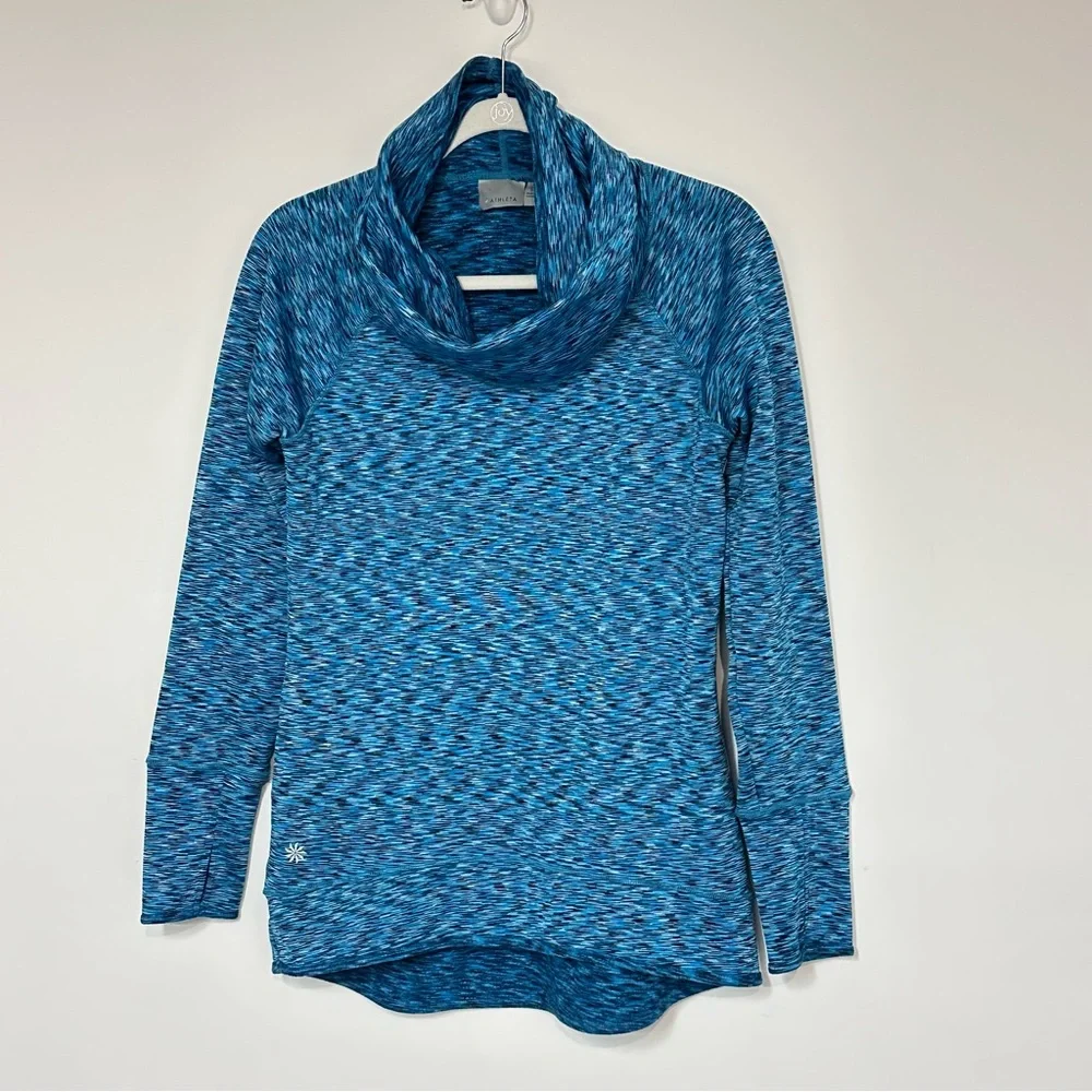 Athleta Teal Space Dye Cowl Neck Performance Fleece Lined Long Sleeve Top Small